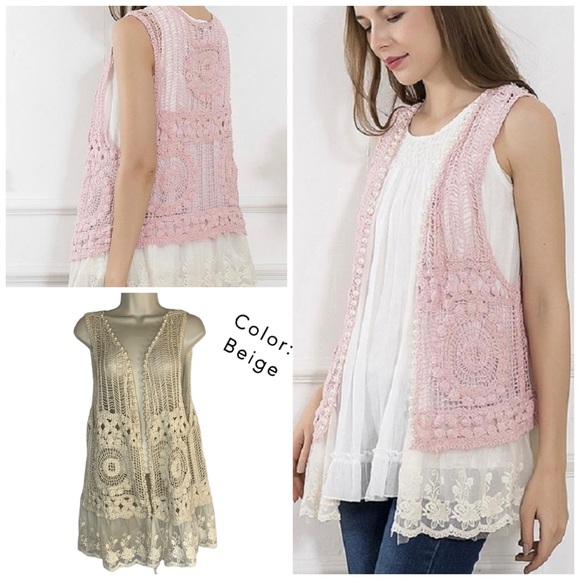 Sassy Bling Women's Lace Vest Boho Lightweight Crochet Knit Sleeveless - Picture 9 of 9